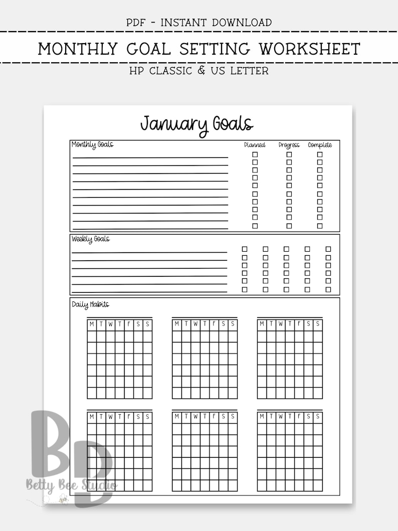Monthly Goal Planner Printable | Monthly Goals Worksheet | Goal Setting ...