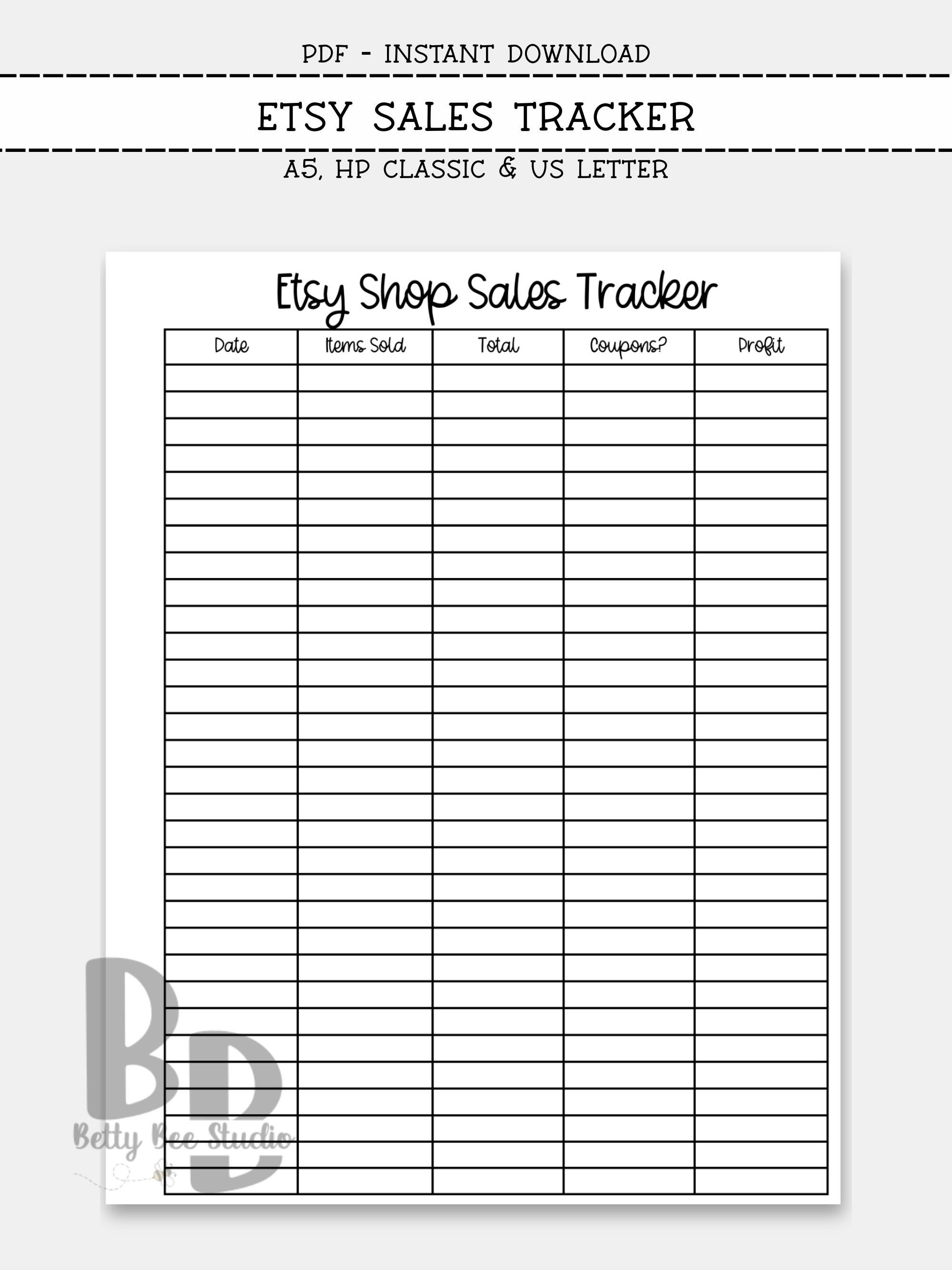 Etsy Shop Sales Tracker Printable | Daily Orders, Coupons & Profit Log ...