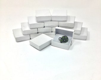 Pearl White Boxes - 20 count (2 x 1.5 x .75 in.) Cotton Filled Ring Boxes