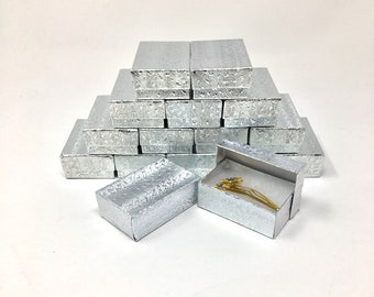 Silver Foil Boxes - 20 count (2.5 x 1.5 x 1) Cotton Filled Jewelry Boxes