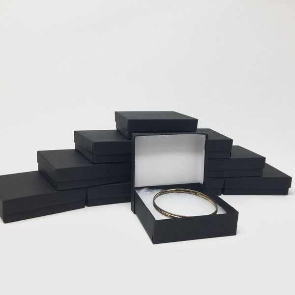 Matte Black Jewelry Boxes - 20-count (3.5 x 3.5 x 1 in.) Square Cotton Filled Boxes