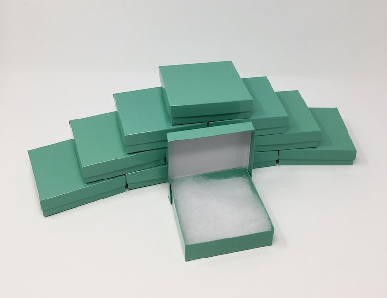 Teal Blue Boxes 20-count 3.5 x 3.5 x 1 in. Square Cotton Filled Boxes image 3