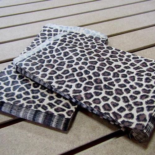 100 black & brown leopard design,animal print flat merchandise bags 6 x 9 inches 