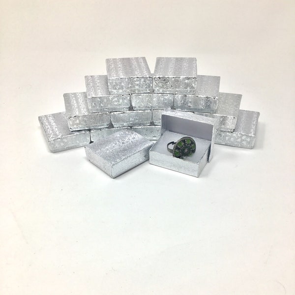 Silver Foil Boxes - 20-count (2 x 1.5 x .75 in.) Cotton Filled Jewelry Boxes