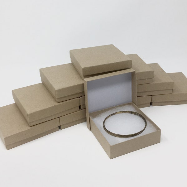 Kraft Boxes - 20 count (3.5 x 3.5 x 1) Square Cotton-Filled Boxes