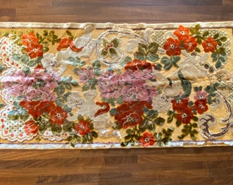 Silk, Velvet, Cotton Floral & Angel Tapestry, Sofa Cover, Tablecloth, Rug With Red, Gold, White