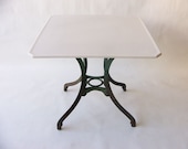 1900-1950 American Green Painted Cast Iron Table w/ White Vitrolite Glass Top