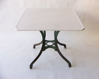 1900-1950 American Green Painted Cast Iron Table w/ White Vitrolite Glass Top