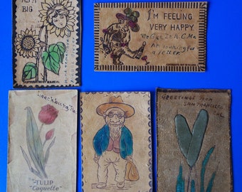 Posted Antique Leather Postcards - Funny Greetings From Wisconsin Dells, MO, PA, CA