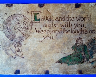 Antique Leather Postcard Unused - Inspirational Greetings Unposted Vintage Notes