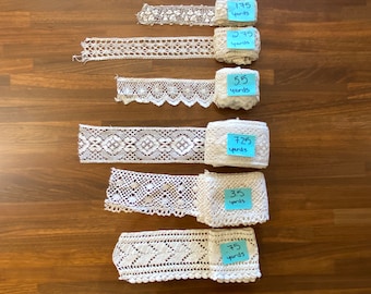 Lot of Vintage Tambour Lace, Cotton Crocheted Lace, Embroidered Lace - 21 Yards