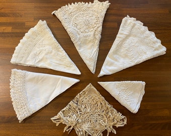 Lot of 6 Vintage Cotton Doilies w/ Crocheted Lace & Floral Embroidery
