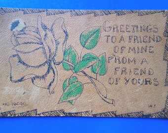 Antique Unposted Leather Postcard - Friendship / Special Greetings