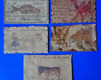 Antique Vintage Leather Postcards - Humorous Sarcastic Greetings - Early 1900's