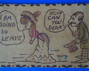 Antique Leather Postcard Unused - Romantic Greetings Unposted Vintage Love Notes