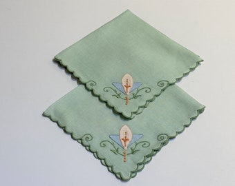 10 Vintage Table Linens & Napkins w/ Floral Embroidery - Applique - Drawn Thread Work - Pale Pink - Green - White