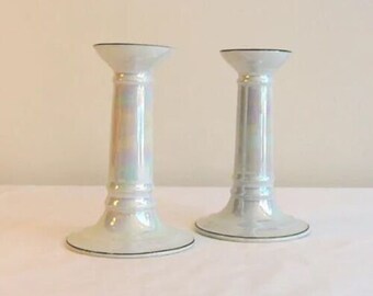 Original RCW Bavaria Opalescent Lusterware Pair of Candlesticks / Candle Holders
