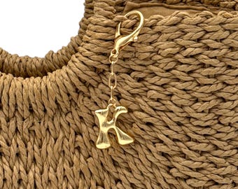 Gold-Dipped Bubble Letter "K" Monogram Bag Charm – Trendy Initial Keychain Accessory