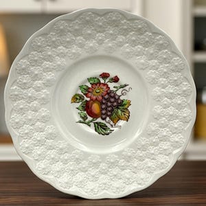 Platos Copeland Spode vintage: Juego de 4 platos de postre con relieve de frutas y flores, Inglaterra