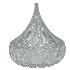 Vintage Hershey&#39;s Kiss Glass Candy Dish: Diamond Point Lidded Bowl