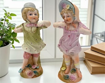 Vintage Ardalt handgeschilderde porseleinen beeldjes – jongens- en meisjesset, gemaakt in Japan, jaren 1960
