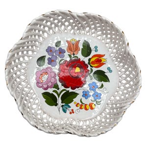 Vintage Kalocsa Handpainted Bowl: Hungarian Folk Art Floral Ceramic