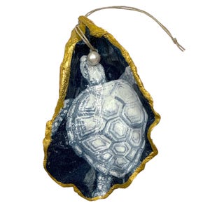 Sea Turtle Oyster Shell Ornament: Nautical Coastal Decor