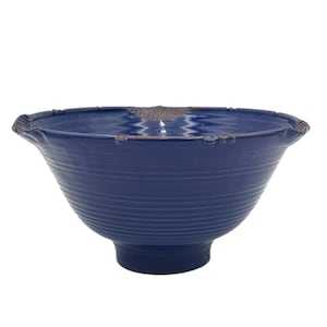 Paul Anthony Studio Pottery Bowl – Large 11.75” Blue Ribbed Decorative Bowl – Signed Handmade