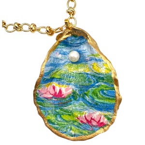 Handmade Monet-Inspired Oyster Shell Necklace | 30” Gold Dipped Chain | 18K Gold Leaf | One-of-a-Kind from Florida