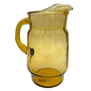Vintage Hand-Blown Amber Glass Pitcher – 10” Tall Rustic Mid-Century Beverage Jug
