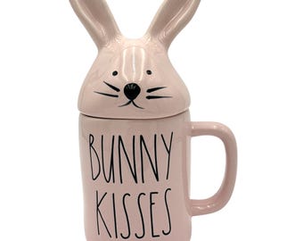 Rae Dunn Pink Bunny Mug with Lid: Easter Ceramic Coffee Cup