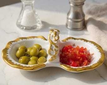 Plato vintage de porcelana de Limoges: diseño floral dorado y pintado a mano.