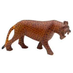 Hand Carved Wood Leopard Figurine: Vintage African Decor