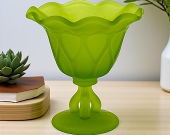 Vintage Westmoreland compote van satijngroen glas – snoepschaaltje midden van de eeuw met ruches – gematteerde decoratieve kom