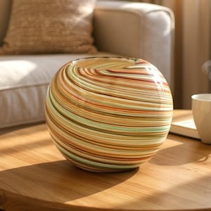 Hand Blown Art Glass Orb Vase: Swirled Multicolor Mid-Century Decor
