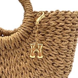 Gold-Dipped Bubble Letter &quot;H&quot; Monogram Bag Charm – Trendy Initial Keychain Accessory
