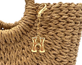 Gold-Dipped Bubble Letter "H" Monogram Bag Charm – Trendy Initial Keychain Accessory