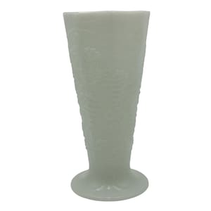 Vintage Westmoreland Milk Glass Vase: Embossed Grape Pattern Pedestal Vase