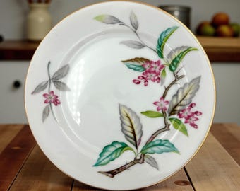 Plato floral «Kona» de 19 cm (7,5") – Hecho en Japón – Porcelana vintage de mediados de siglo con ribete dorado