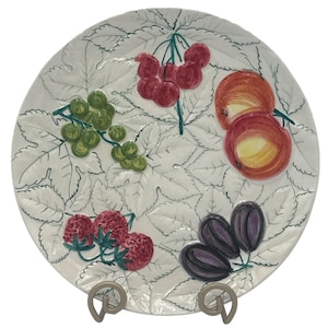 Vintage Italian Hand Painted Fruit Plate – Made in Italy – Embossed Leaf Design – 11 5/8”