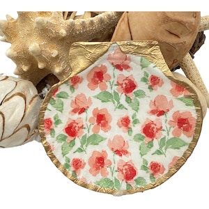 Floral Decoupage Jakobsmuschelschale Schmuckschale: Cottagecore Dekor, Goldrand