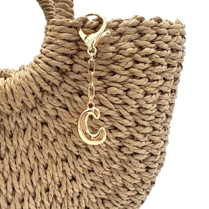 Gold-Dipped Bubble Letter &quot;C&quot; Monogram Bag Charm – Trendy Initial Keychain Accessory