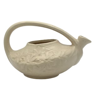 Vintage McCoy Keramik Korbgeflecht Teekanne Pflanzgefäß - Creme glasierte Keramik mit Griff