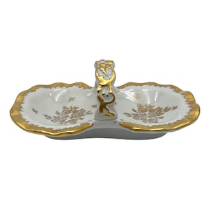 Vintage Hand-Painted Limoges Double Dish – Gold Floral & Rococo Handle – Made in France