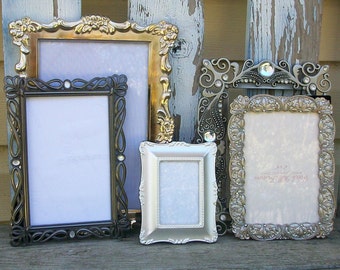 Set of 5 Shabby Chic Ornate Shades of Silver Picture Frames for Gallery Wall, Wedding Decor, Nursery Decor