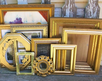 Set of 10 New & Vintage Ornate Shades of Gold Picture Frames for Gallery Wall, Wedding Decor, Nursery Decor