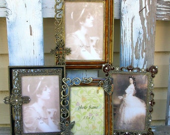 Set of 4 Shabby Chic Bejeweled Shades of Brown and Gold Ornate Picture Frames