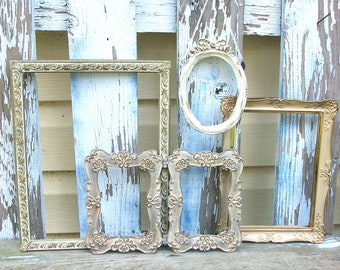 Set of 4 Shabby Chic Ornate White and Gold Picture Frames for Gallery Wall, Wedding Decor, Nursery Decor