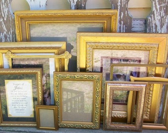 Set of 10 New & Vintage Ornate Shades of Gold Picture Frames for Gallery Wall, Wedding Decor, Nursery Decor