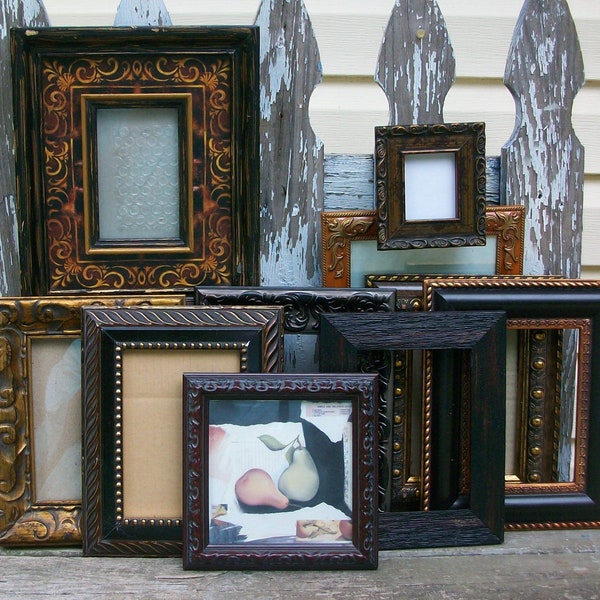 Set of 10 New & Vintage Ornate Shades of Brown Black Gold Picture Frames for Gallery Wall, Wedding Decor, Nursery Decor